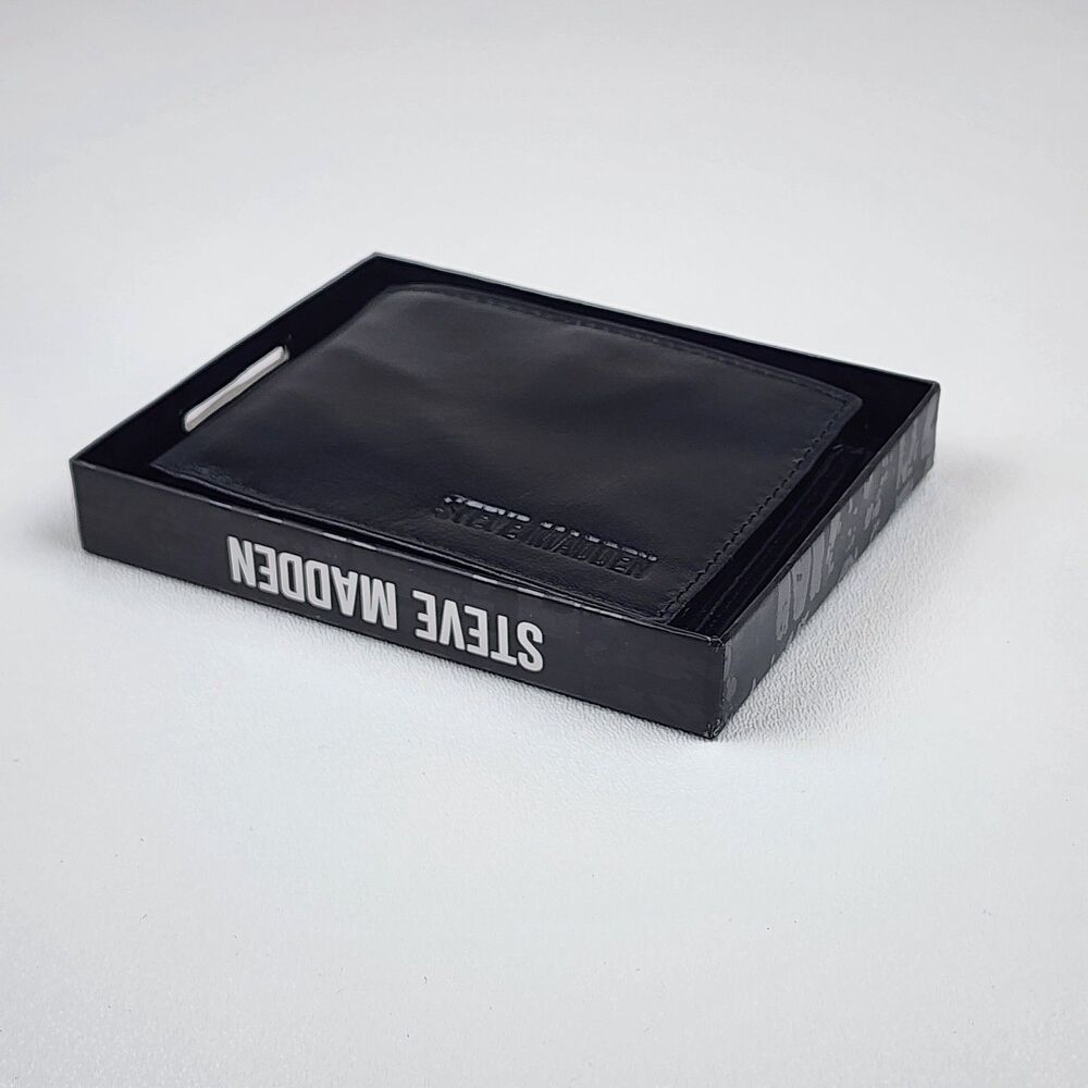 Steve Madden RFID Slim New w/ Box Men’s Black Leather Bifold Wallet